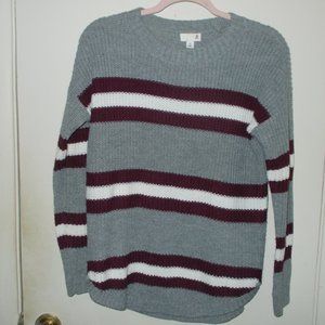 So Striped Sweater Gray/White/Maroon Size Medium